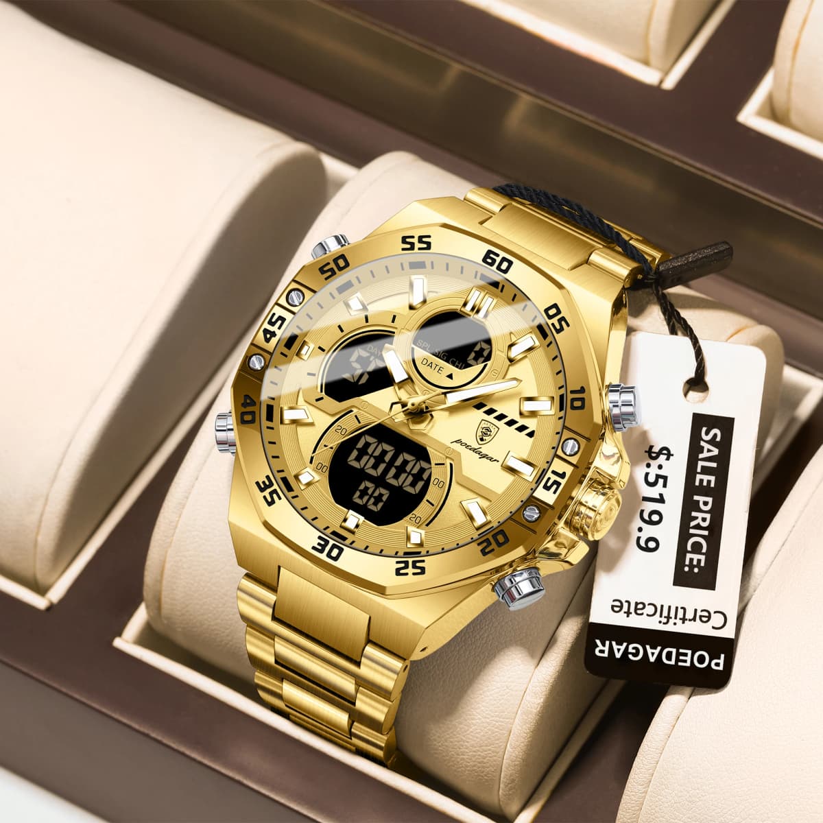 POEDAGAR New Men Clock LED Luminous Waterproof Week Date Military Man Wristwatch Electronic Stainless Steel Quartz Men's Watches