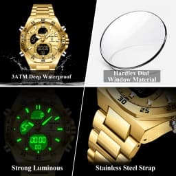 POEDAGAR New Men Clock LED Luminous Waterproof Week Date Military Man Wristwatch Electronic Stainless Steel Quartz Men's Watches