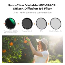 K&F Concept 3in1 ND2-32+CPL+Black Diffusion 1/4 Multi-Function Polarized Variable ND Black Mist Filter 37/49/52/58/67/72/77/82mm