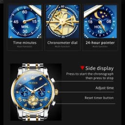 OLEVS 2856 Quartz Watch for Men Flywheel Skeleton Chronograph Moon Phase Multifunctional Stainless Steel Men's Wristwatches