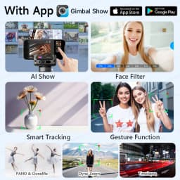 C22 AI Face Tracking Handheld Gimbal Stabiliser 360° Rotation Shoot Selfie Stick Tripod for Mobile Phone, 1/4'' Screw for Camera