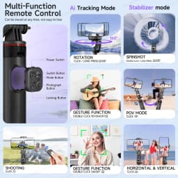 C22 AI Face Tracking Handheld Gimbal Stabiliser 360° Rotation Shoot Selfie Stick Tripod for Mobile Phone, 1/4'' Screw for Camera