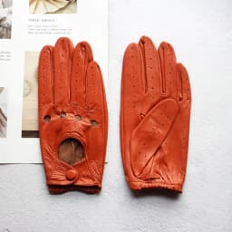 Summer Driving Leather Gloves Women's Thin Sheepskin Unlined Fashionable Hollowed Out All Finger Motorcycle Riding Gloves