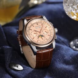 Forsining Retro Mechancial Watches Moon Phase Shanghai Movement Rose Gold Case Brown Leather Strap Luxury Automatic Mens Watch