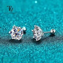 TY 0.3-2CT Moissanite Earrings 925 Sterling Silver Round Cut Stud Earrings Piercing Earrings for Men and Women Fine Jewelry