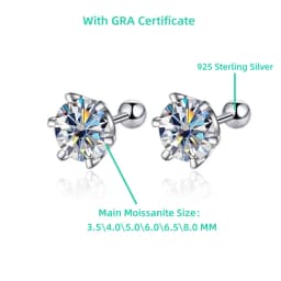 TY 0.3-2CT Moissanite Earrings 925 Sterling Silver Round Cut Stud Earrings Piercing Earrings for Men and Women Fine Jewelry