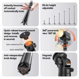 COMAN MT68 One Click Pop up Quick Release Light Stand For Photography Light DSLR Camera Tripod 7 Sections Extend 2.12M Aluminum