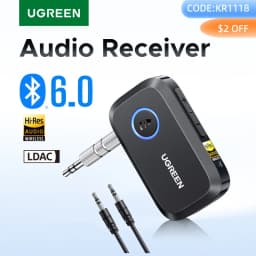 UGREEN Bluetooth 6.0 Receiver with LDAC, Hi-Res Wireless Audio Adapter 3.5mm AUX Receiver for Speakers/Wired Speakers/Stereo