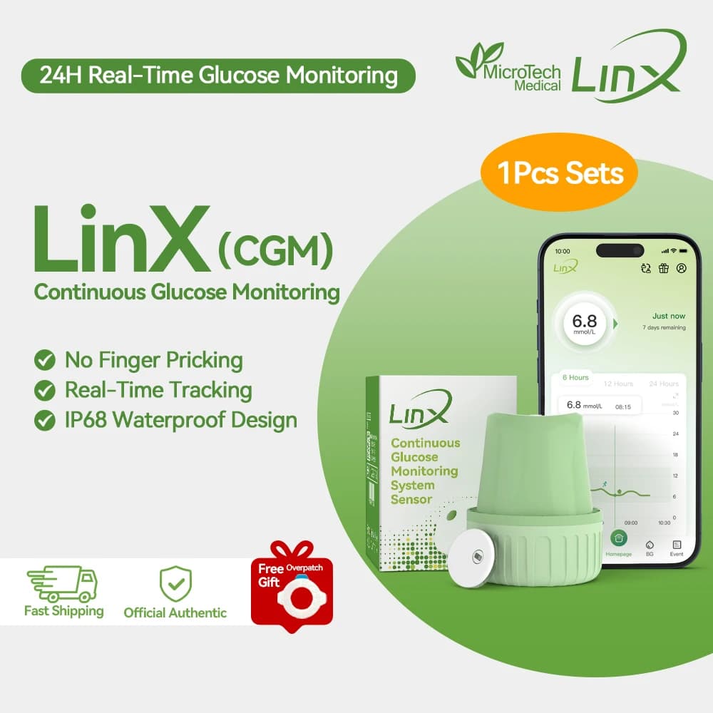 MicroTech LinX CGM Continuous Glucose Monitoring System 15 Days 24h Real-Time No Finger Pricking for Diabetes Management
