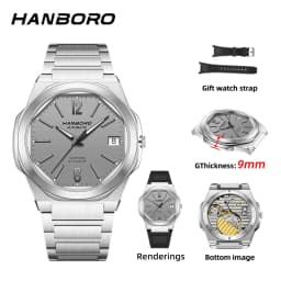 HANBORO Ultra Thin Steel King Series Men's Fully Automatic Mechanical Pearl Tourette Watch Fashion Personalized Watch 018