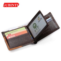 GUBINTU Men Wallets Genuine Cow Leather Short Design Card Holder Passcard Pocket Men High Quality Brand Male Wallet