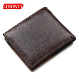 GUBINTU Men Wallets Genuine Cow Leather Short Design Card Holder Passcard Pocket Men High Quality Brand Male Wallet