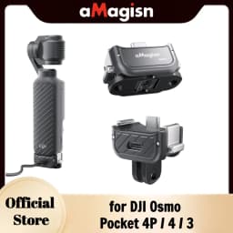 aMagisn Magnetic Quick Release Base Mount for DJI Osmo Pocket 4P / 4 / 3, Built-in Type-C for Mic / Charging Pocket4 Accessories
