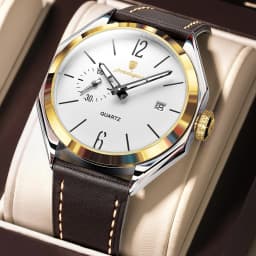 POEDAGAR Original Fashion Male Wristwatch Leather Quartz Business Men Watch Waterproof Luminous Date Elegant Men's Watches Reloj
