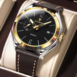 POEDAGAR Original Fashion Male Wristwatch Leather Quartz Business Men Watch Waterproof Luminous Date Elegant Men's Watches Reloj
