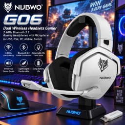 NUBWO G06 Dual Wireless Headsets Gamer 2.4GHz Bluetooth 5.3 Gaming Headphones with Microphone for PS5, PS4, PC, Mobile, Switch