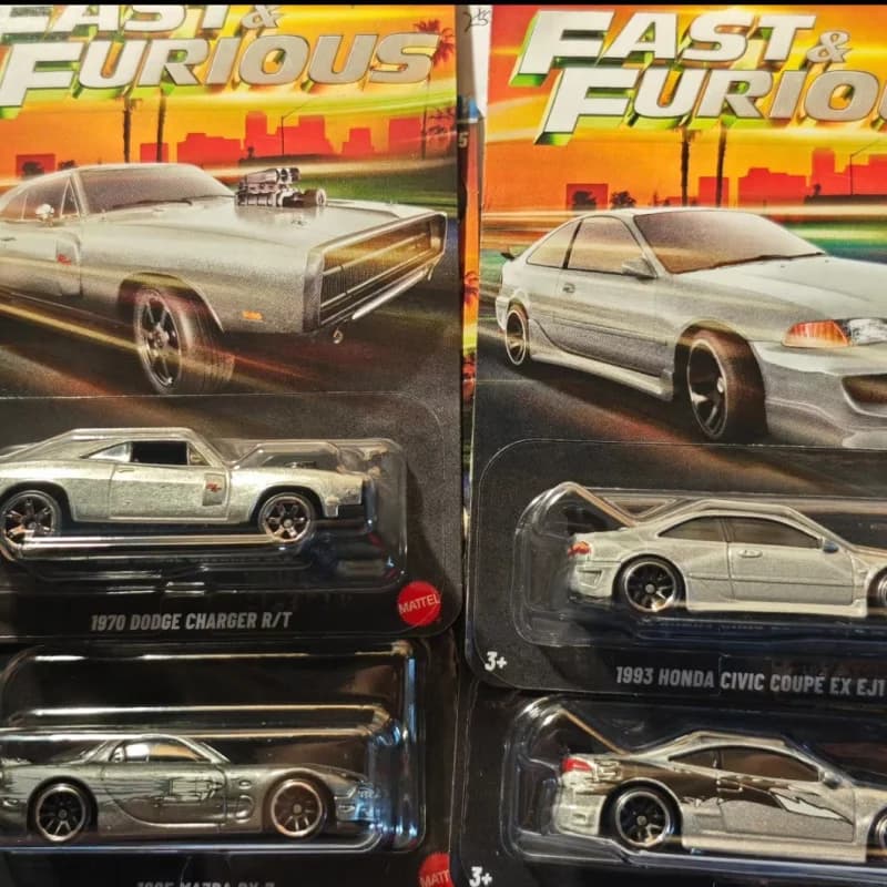 Stock Hot Wheels Diecast Car Model 26 New Alloy Fast Furious Silver Series Honda Civic Dodge Charger Mitsubishi Eclipse Gift