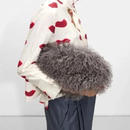 Women Kisslock Faux Fur Clutch Bag Winter Warm Fuzzy Pouch Frame Clasp Bag With Chain Crossbody Dark Grey Red Yellow