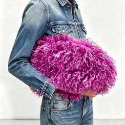 Women Kisslock Faux Fur Clutch Bag Winter Warm Fuzzy Pouch Frame Clasp Bag With Chain Crossbody Dark Grey Red Yellow
