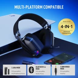 EKSA G19BT 2.4GHz Wireless Gaming Headphones Bluetooth 5.4 3.5mm Headset 30ms Latency 40mm 35H Playtime for PC PS5 Xbox Foldable
