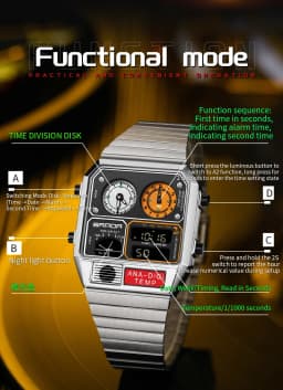 SANDA Top Fashion Men's Leisure Electronic Watch Multifunctional Thermometer Stopwatch Timing Men's Electronic Watch 3192