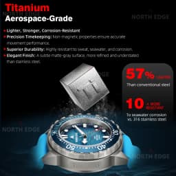 NORTH EDGE TRITON-TI Titanium Stainless Solar-Powered Diving Watch Luxury Quartz Watches For Men 300M Waterproof 180+ Day Power