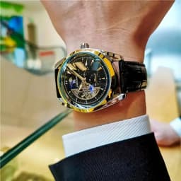 Luxurious Men's Automatic Mechanical Watch, with a Cool Hemispherical Design, Best-Selling Men's Watch, Moon Phase Pointer, Skeleton Design, the Best Gift for Him, No Batteries Required