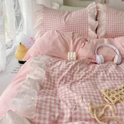 3 Piece Sheet Set pink plaid duvet cover Set , comfortable Bedding Set Bedspread for All Season