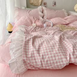 3 Piece Sheet Set pink plaid duvet cover Set , comfortable Bedding Set Bedspread for All Season
