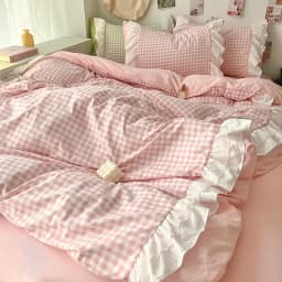 3 Piece Sheet Set pink plaid duvet cover Set , comfortable Bedding Set Bedspread for All Season