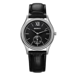 BERNY Watches for Men Luxury Slim Classic Stylish Dress Quartz Watch Stainless Steel Case Elegance Leather Band Wristwatch