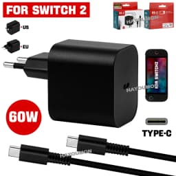 New 60W AC Adapter For NS Switch 2 Type C Fast Charger Power Supply Support TV Mode Wall Charger For Switch 2 Game Accessories