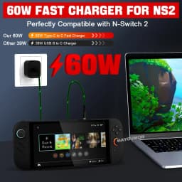 New 60W AC Adapter For NS Switch 2 Type C Fast Charger Power Supply Support TV Mode Wall Charger For Switch 2 Game Accessories