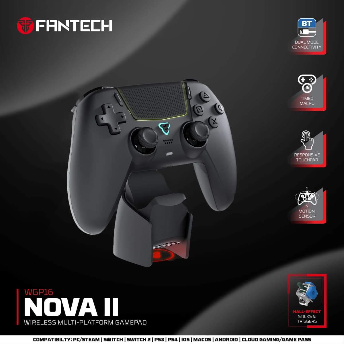 FANTECH NOVA II WGP16 Wireless controller Hall Joystick and Effect Trigger Built-in Speaker for PS4 NS2 Gamepad Wired Controller