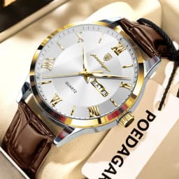 POEDAGAR Original Fashion Watch For Man Leather Date Week Quartz Men Watch Waterproof Luminous Business Men's Watches Male Reloj