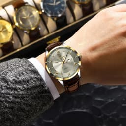 POEDAGAR Original Fashion Watch For Man Leather Date Week Quartz Men Watch Waterproof Luminous Business Men's Watches Male Reloj