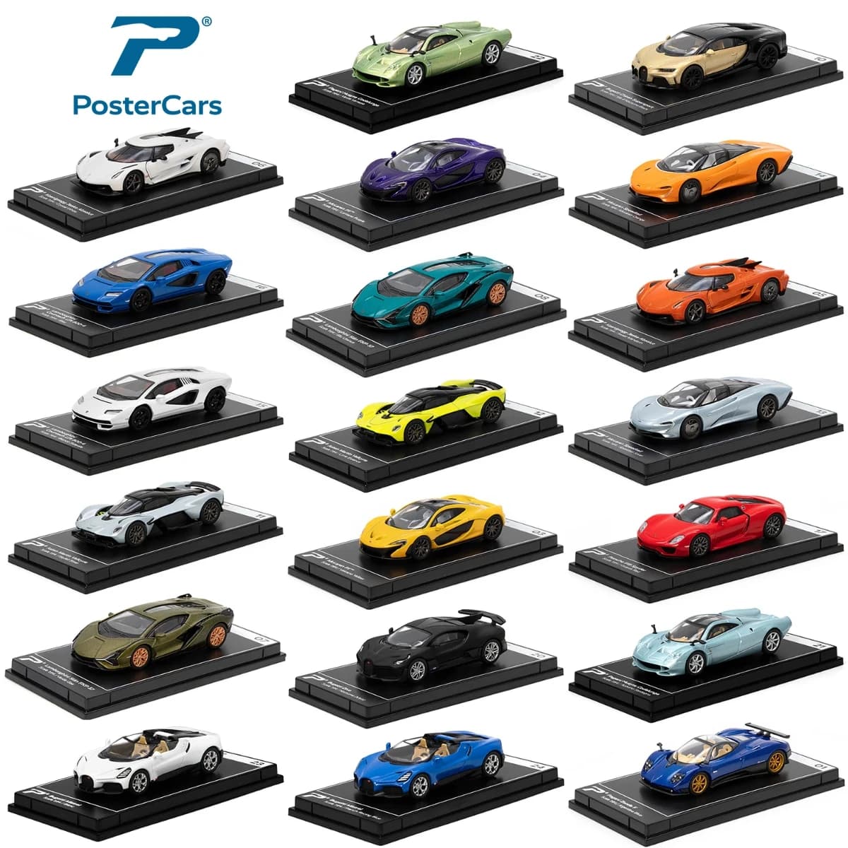Postercars 1:64 Super Sport Racing Rally Toy Car Model Hypercar League Diecast Vehicle Miniature Free Wheels Display Collection
