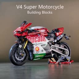 Famous V4 Motorcycle Building Blocks Set,Super Motorbike Model Kit,Technical Racing,STEM Assembled Toys Gifts For Boys And Girls