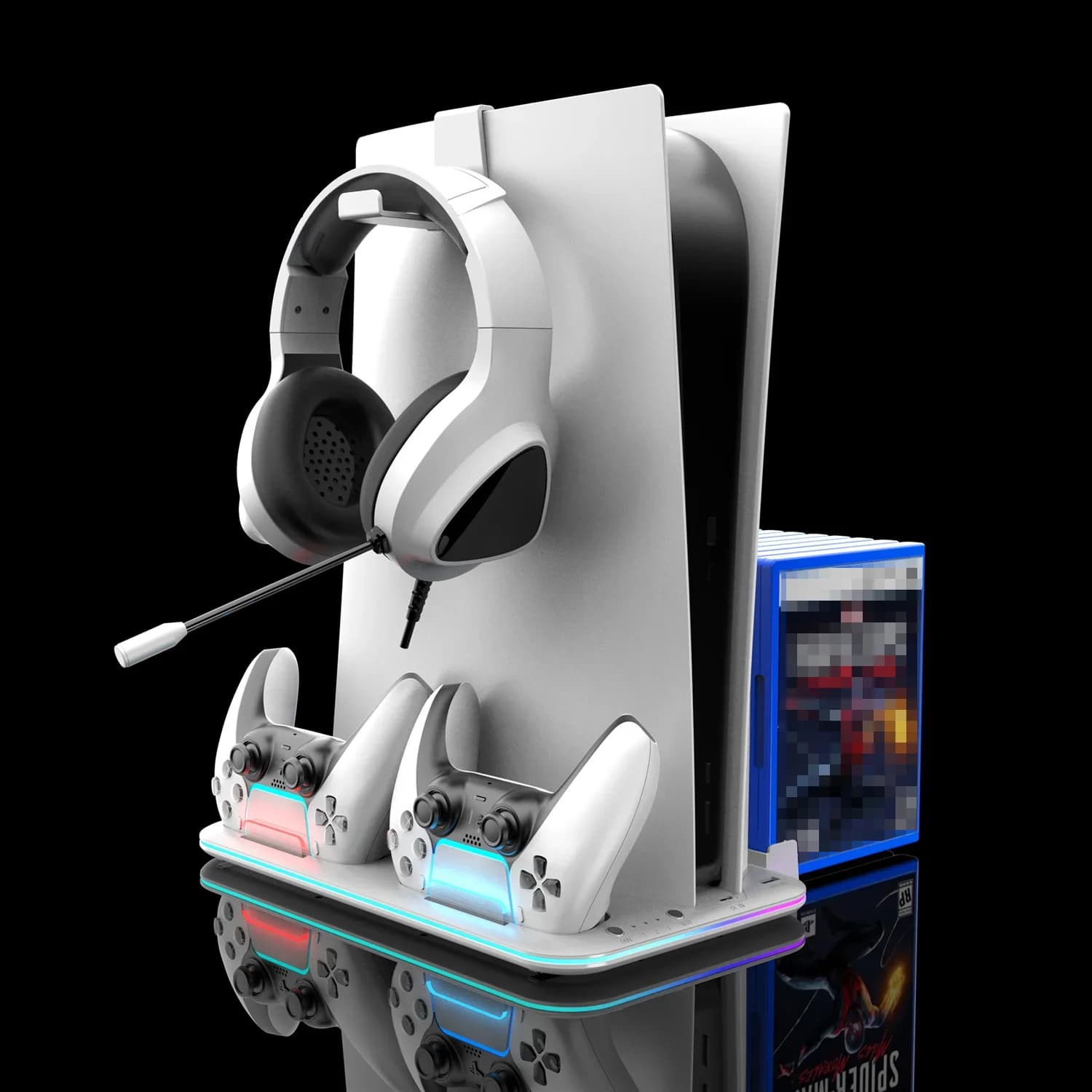RGB Light and 3 Levels Turbo Cooling Station with Controller Charging Station for PS5/SLIM Digital/Disc with Headset Holder