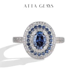 ATTAGEMS Blue Moissanite Women Rings Oval Cut 1.0CT Real S925 Sterling Silver Jewelry For Wedding Engagement Ring With Certified