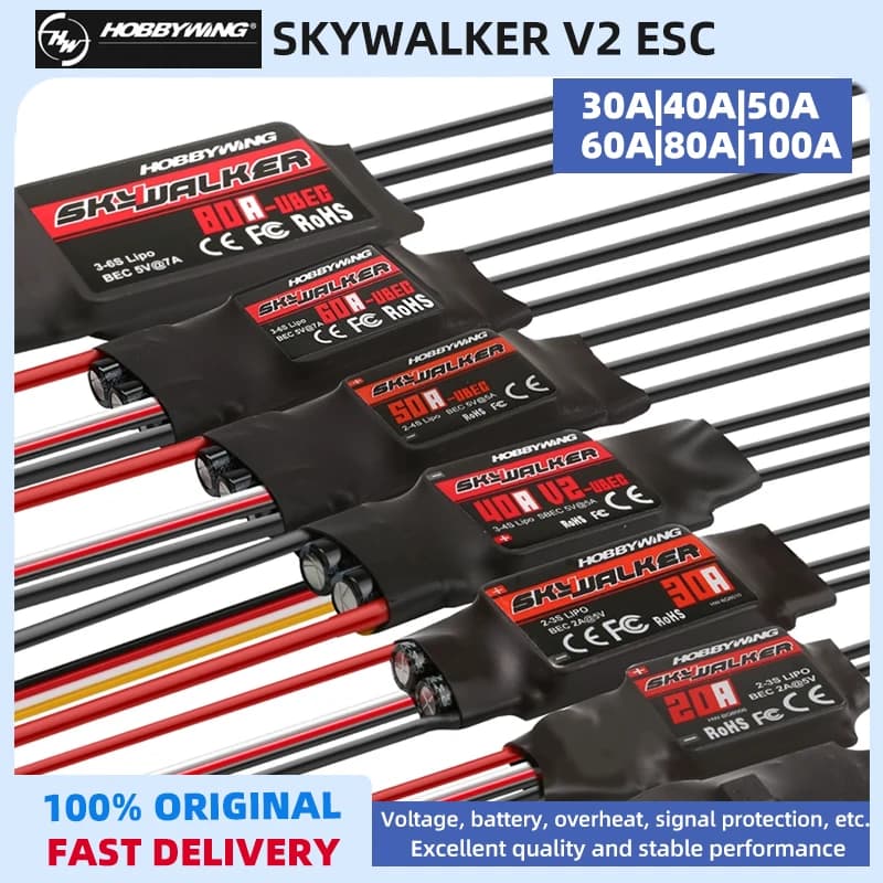 Hobbywing Skywalker 30A 40A 50A 60A 80A 100A 120A V2 ESC Speed Controller with UBEC for RC FPV Quadcopter Airplane Helicopter