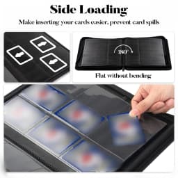 9 Pocket Trading Card Binder, PU Cover Zipper Card Collection Album, Sturdy 360 Side-Loading Card Folder Holder for Game Cards