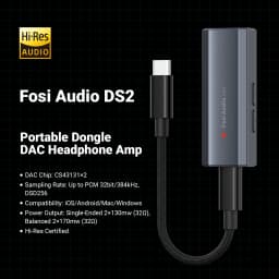 Fosi Audio DS2 Mini Audio USB DAC Dongle Headphone Amplifier DSD Decoder Amp Support 32bit/384kHz with 3.5MM & 4.4MM Balanced