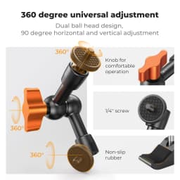 K&F CONCEPT Magic Arm Super Clamp Kit with 1/4" & 3/8" Thread Screw Articulating Friction Arm Cold Shoe Clamp Mount for Monitor