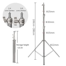 290cm Air Pressure Tripod Bearing 10kg for Camera Stainless Steel Light Stand For Ring Light Live Youtube and Photography Soft
