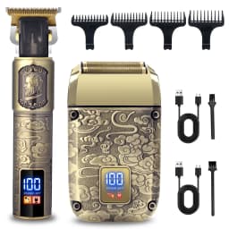 Scttomon 2pc Electric Hair Clipper Trimmer Set for Skin Fade Bald Head Shaving Hairline Sculpting Beard Trimming 2-Pc Head Style Kit