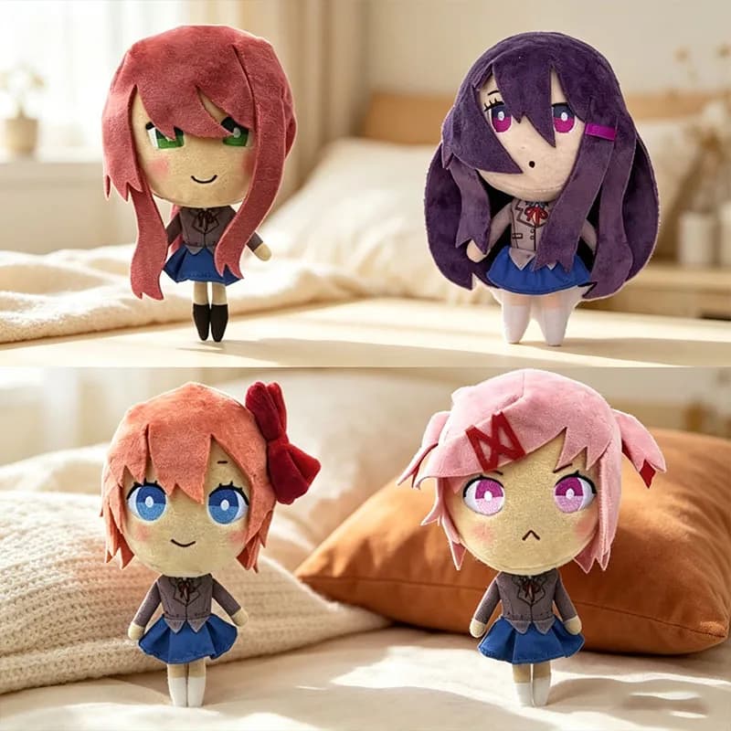 Hot Cute Doki Doki Literature Club! Plush Set Monika Sayori Natsuki Yuri Soft Stuffed School Uniform Toys for Fans Home Decor