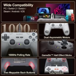 GameSir Retro Wired Gamepads for PC Steam Switch 2/1 Controller Tegenaria Lite Controle Hall Effect Stick 1000Hz Polling Rate