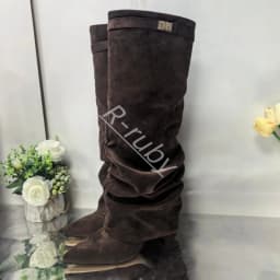 2025 New Style Metal Buckle Women's Knee High Boots Pointed Toe Crude Heel Solid Color Female Long Boots Quality Ladies Shoes