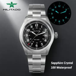 Militado ML08 Vintage Quartz Watch Ronda 515 Movement Ar Sapphire Mirror 38Mm Wrist Watch Date Super Luminous Waterproof Watches